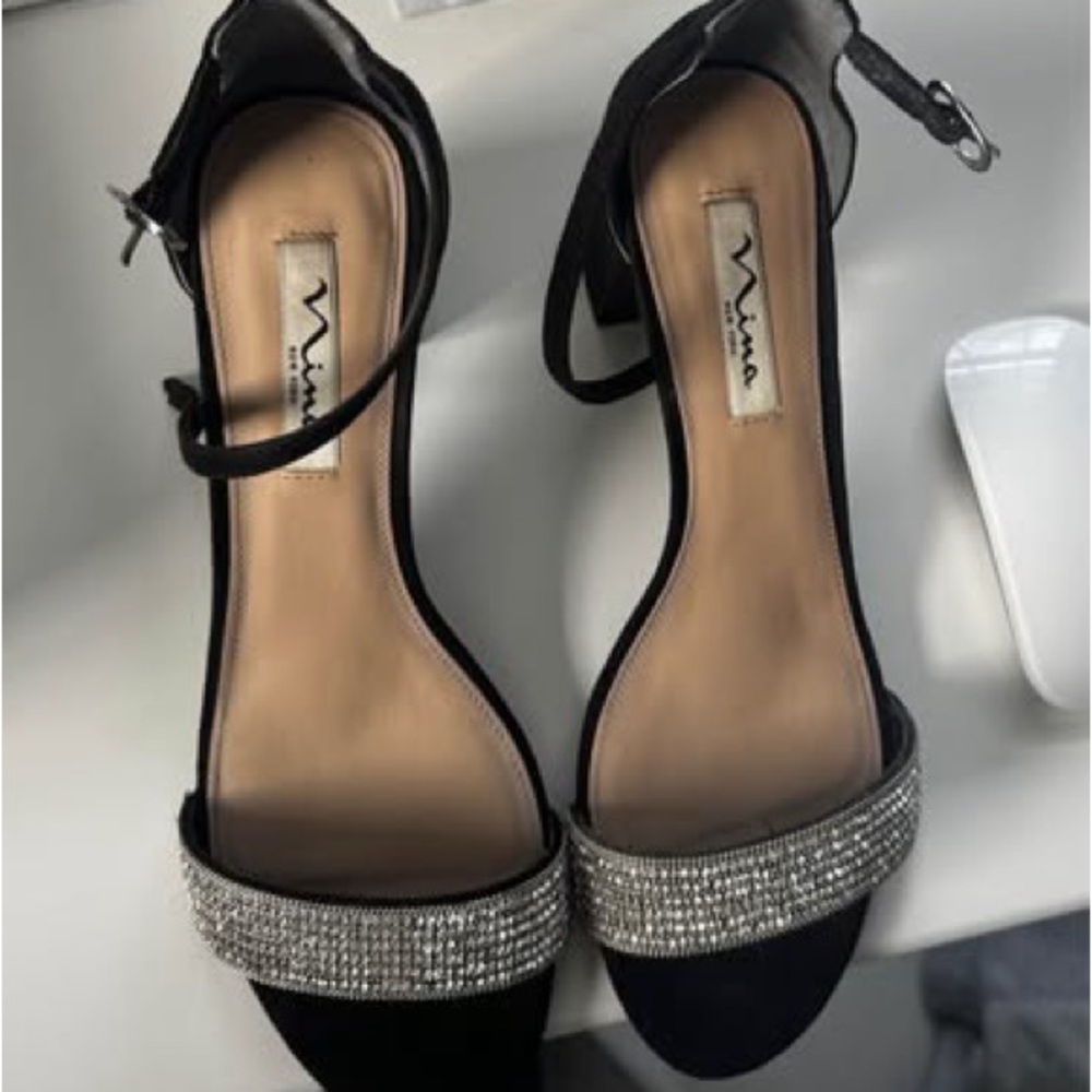 Nina Women's Black Sandals with Silver Accents